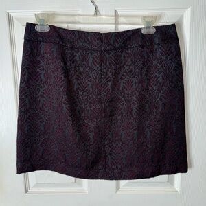 Ann Taylor LOFT Burgundy and Gray Damask Patterned Mini Skirt